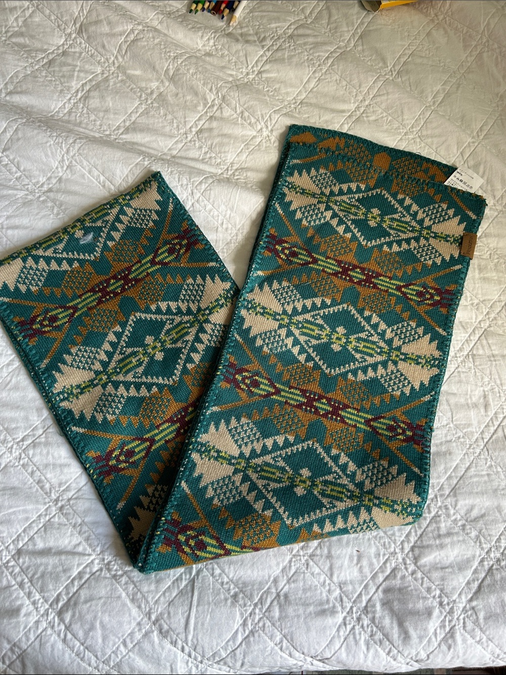 Pendleton Teal Aztec-Pattern Wide Leg Jeans Scarf